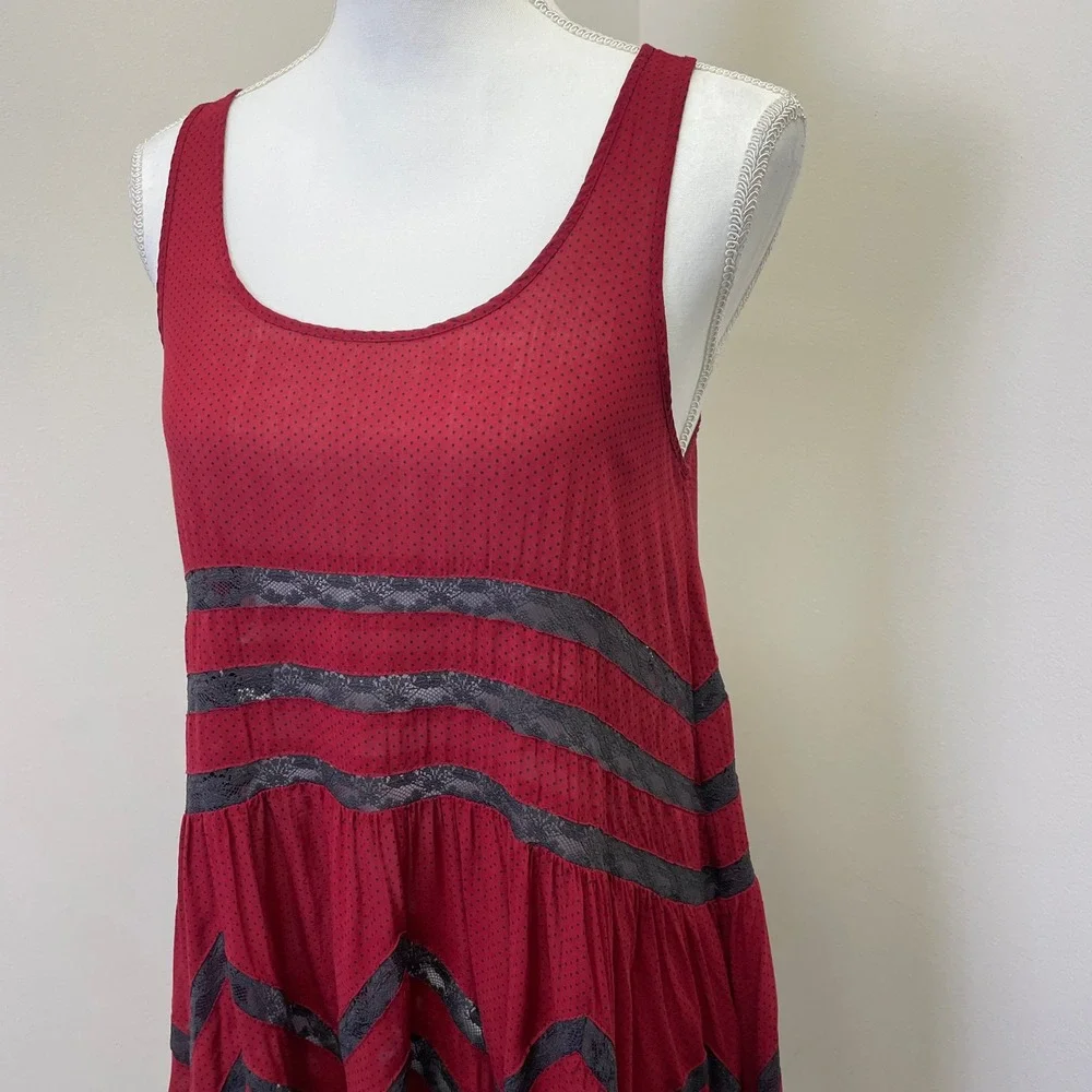 Free People Intimately Red Polka Dot Lace Trim Ruffle Slip Tunic Top XS Boho - Picture 2 of 16